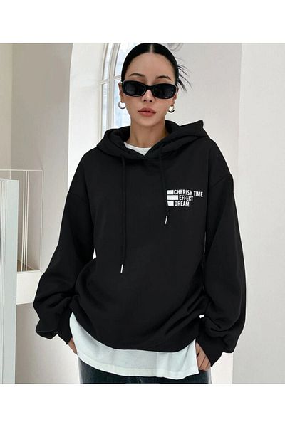VBSVİBES Φούτερ Oversize με κουκούλα Μαύρο CHERISH