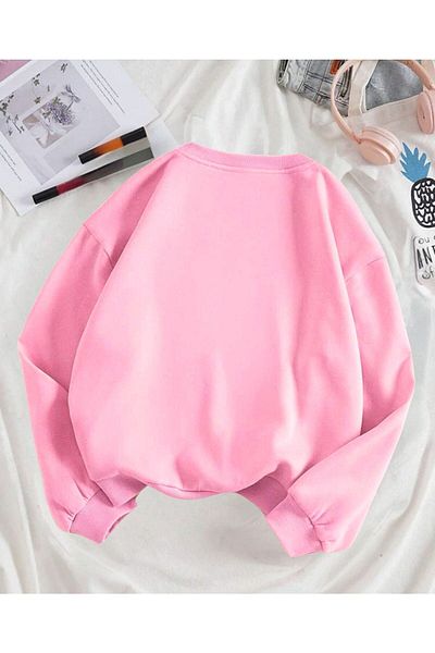 CLAYES Unprinted Plain Sweatshirt - Pink Thick Winter Ribbed Long Sleeve Oversize Crew Neck