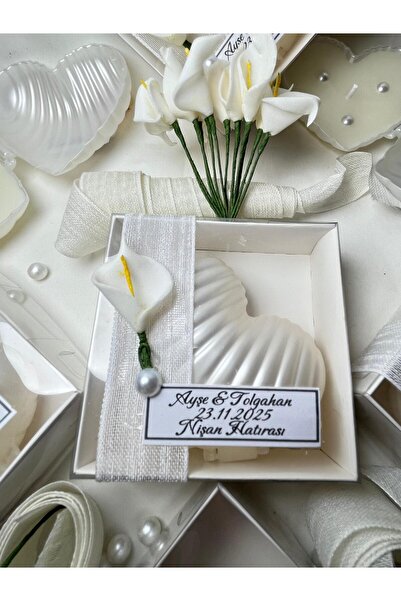 PERFECT HOBBY Kutulu Kalp Istiridye Mum; Düğün, Nişan, Nikah, Söz, Kına, Sünn...