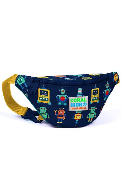 Coral High Navy Blue Robot Patterned Children's Waist Bag - 22580