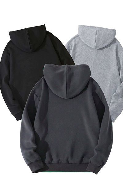 CLAYES 3-Piece Plain Basic Thick Winter Sweatshirt - Black Gray Smoke Oversize Hooded