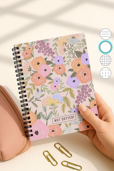 Eldesen Tasarım A5 Spiral Bound Unlined School Notebook, 50 Sheets 100 Pages, Cardboard Cover Notepad, Cotton Candy