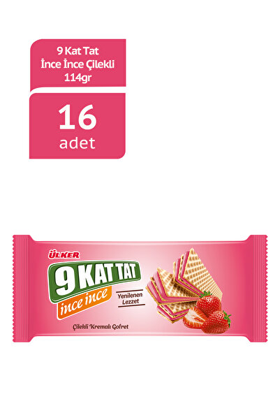 Ülker 9 KAT TAT İnce Çilekli Kremalı Gofret - 114 gram - 16 Adet