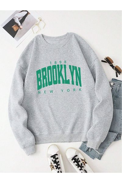CLAYES Hanorac 1898 Brooklyn - Gri Imprimat Oversize Gros Winter Crew Gât