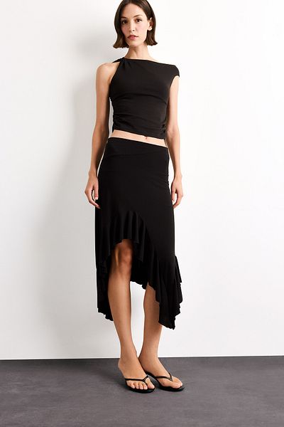 DeFacto Elastic Waist Asymmetrical Midi Skirt G0386Ax25Sm