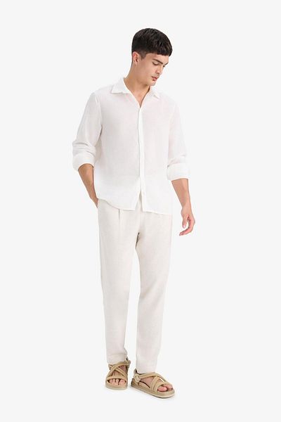 DeFacto Relax Fit Wide Leg Linen Blended Pants B1043Ax24Sm