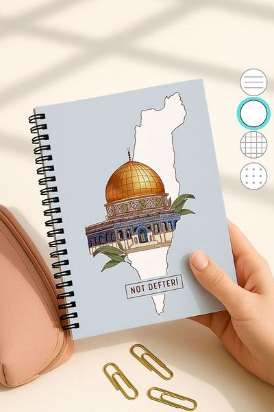 Eldesen Tasarım A5 Spiral Bound Unlined School Notebook, 50 Sheets 100 Pages, Cardboard Cover Notepad, Jerusalem