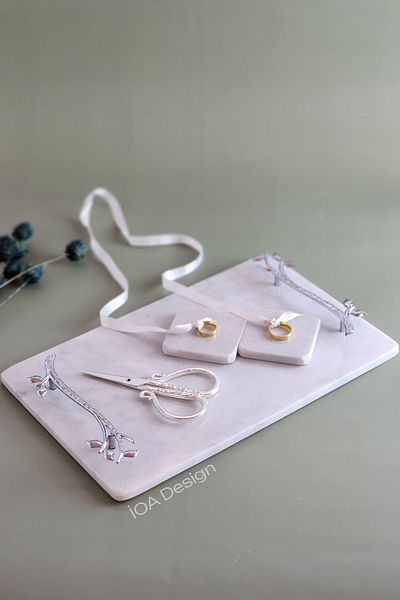 ioadesign Acacia - Real Fine Marble Promise/Δίσκος αρραβώνων (32X20 CM) Ψαλίδι 2 Αφαιρούμενα Δαχτυλίδια