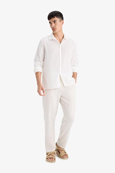 DeFacto Παντελόνι Relax Fit Φαρδύ Λινό Μικτό Παντελόνι B1043AX24SM