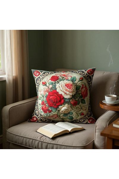 GMhome Rose Patterned 43X43 cm Raschel Fabric Throw Pillow Case – Single Face Digital Printing