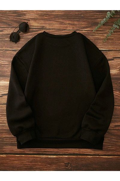 VBSVİBES Ναι Im Cold Printed Sweatshirt - Μαύρο Crew Neck Oversize Design Trend