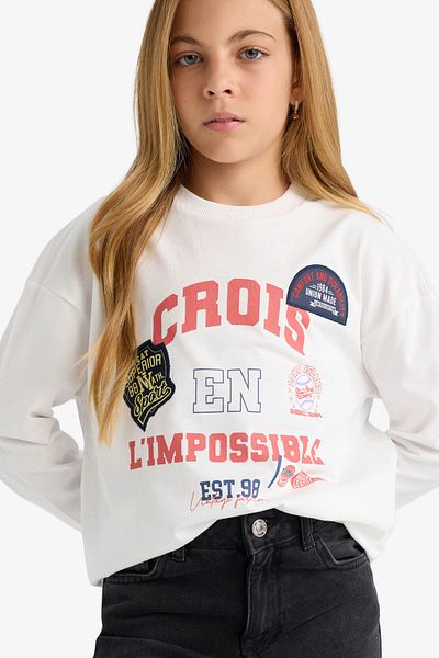 DeFacto Girls Oversize Wide Fit Crew Neck Printed Long Sleeve T-Shirt F7581A825Au