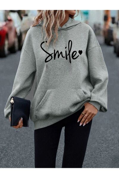 CLAYES Світшот Smile - сіра толстовка з принтом в стилі оверсайз