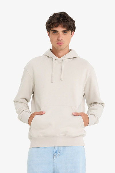 DeFacto Regular Fit Kapüşonlu Kanguru Cepli İçi Yumuşak Tüylü Basic Düz Sweatshirt X8283AZ24AU