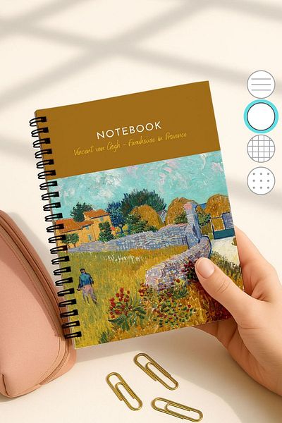 Eldesen Tasarım Van Gogh A5 Spiral Unlined School Notebook, 50 Sheets 100 Pages, Cardboard Cover Notepad, Farm