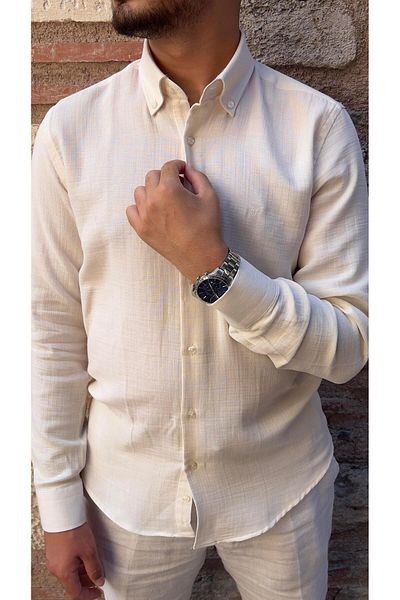 Fitmens Slim Fit Long Sleeve Muslin Cotton Comfortable Breathable Fabric with Collar Buttoned Bottom Gift Boxed Men's