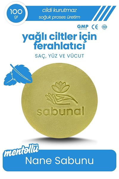 sabunal Menthol Mint Soap - Refreshing Oily Skin and Hair Cleansing Soap 100 Gr