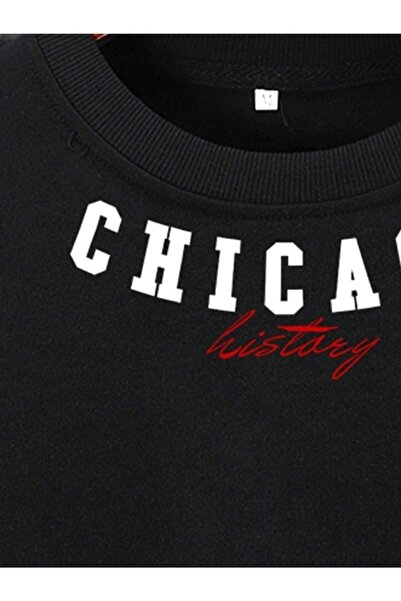 VBSVİBES Чоловічий комір Chıcago з принтом світшот великого розміру
