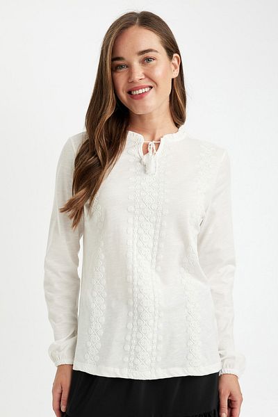 DeFacto Tricou cu mânecă lungă din bumbac cu flare cu imprimeu Puff, cu ajustare normală C0195ax24sp