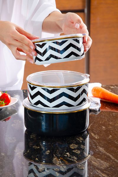 Le murano Zigzag Enamel 3-Piece Storage Container Set 14 |   16 |   18cm
