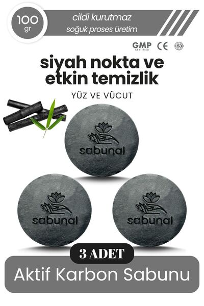 sabunal Bambu Kömür Sabunu 3 Adet - Siyah Nokta ve Cilt Temizleyici Doğal Sabun
