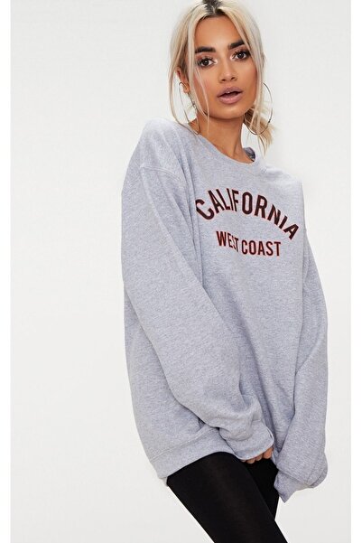 CLAYES Світшот California West Coast Letter - Сірий з принтом, оверсайз, комір-стійка