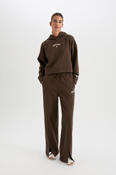 DeFacto DeFactoFit Kalın Sporcu Eşofman Altı Wide Leg Geniş Paça Cepli Standart Boy D4989AX24AU