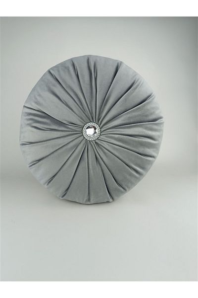 Mrs.Gugar Gray Lux Velvet - Round Stone Detailed Pillow