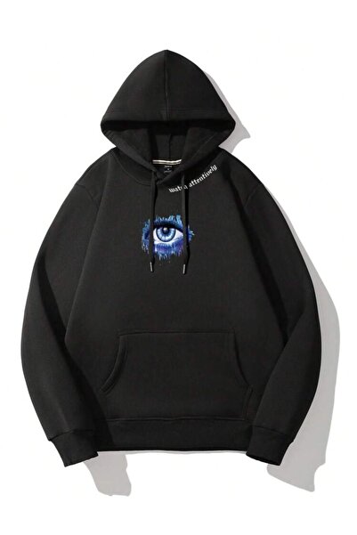 VBSVİBES Голям суитшърт с качулка, черен, BLUE EYES