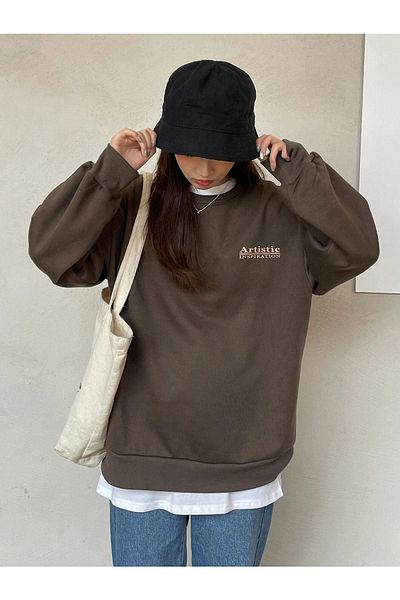 CLAYES Brown Oversize Sweatshirt - Women, Artistic Printed