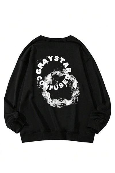 VBSVİBES CREW NECK OVERSIZE Sweatshirt Black GRAY STAR