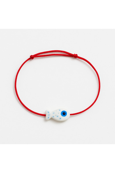 Femenino Kırmızı İpli Asansörlü Cam Balık Figürlü Nazar Halhalı – Ayarlanabilir