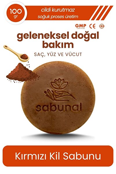 sabunal Kırmızı Kil Sabunu - Geleneksel Doğal Cilt Bakım Sabunu 100 gr