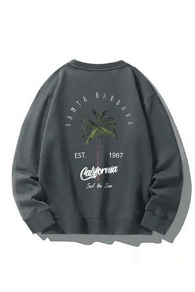DUBU BUTİK Santa Barbara Winter Thick Sweatshirt - Smoke Printed Oversize Thick Winter Crew Neck