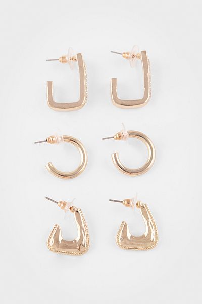 DeFacto Women's 3-Piece Gold Earrings F1396Axns