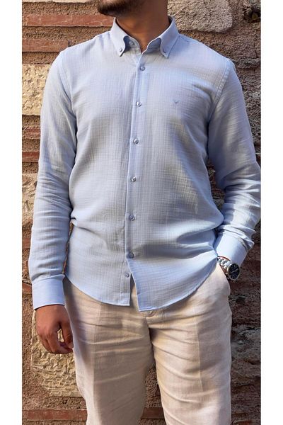 Fitmens Slim Fit Long Sleeve Muslin Cotton Comfortable Breathable Fabric with Collar Buttoned Bottom Gift Boxed Men's