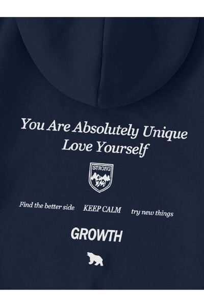 CLAYES Толстовка з принтом на виріст - темно-синя товста зимова толстовка з принтом великого розміру