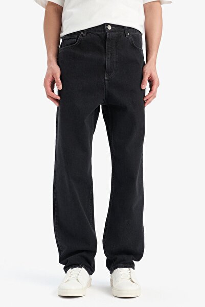 DeFacto %100 Pamuk Baggy Fit Geniş Kalıp Normal Bel Geniş Paça Siyah Jean Pantolon E9240ax25sp