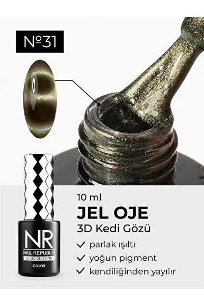 Nail Republic Kalıcı Oje Kedi Gözü Efekti 3D 31, 10 ml – Mıknatıslı Jel Oje
