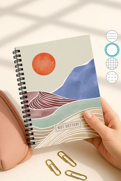 Eldesen Tasarım A5 Spiral Unlined School Notebook, 50 Sheets 100 Pages, Cardboard Cover Notepad, Orange Boholo