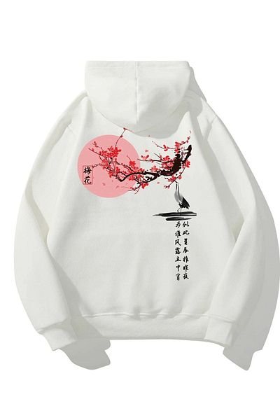 VBSVİBES White Unisex Oversize Sekura Printed Sweatshirt Hoodie Hooded