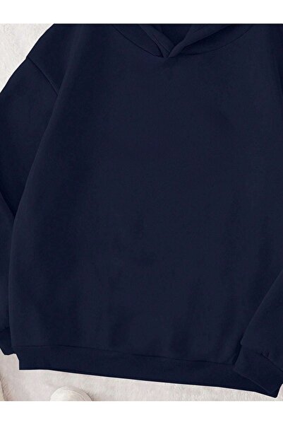 CLAYES Толстовка з принтом на виріст - темно-синя товста зимова толстовка з принтом великого розміру