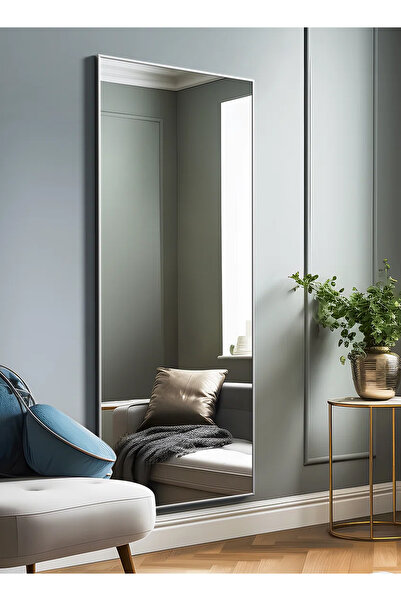 Taimi Large Mirror With Elegant Design 160x50 Cm-full Length Mirror With White Metal Frame And Back Stand