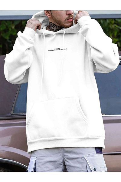VBSVİBES White Unisex Oversize Sculpture Printed Sweatshirt Hoodie Hooded