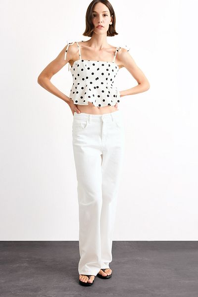 DeFacto Fitted Polka Dot Poplin Strap Blouse F7579Ax25Au