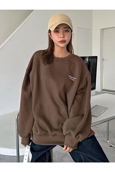 CLAYES Women's Brown Stagger Oversize Sweatshirt