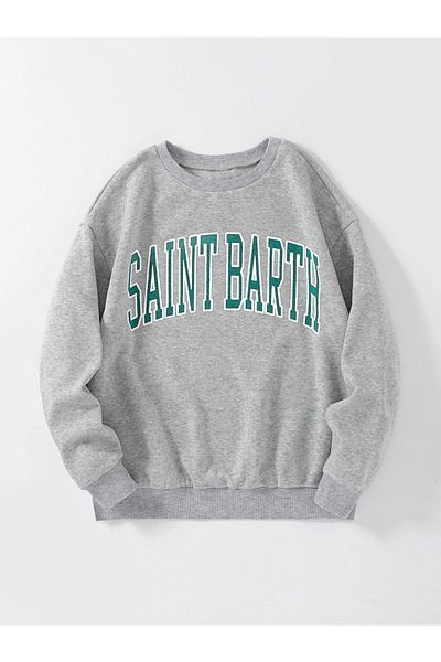VBSVİBES Hanorac unisex gri oversize cu imprimeu Saint Barth cu gât crew