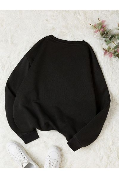 CLAYES Φούτερ Hand Heart - Μαύρη στάμπα Oversize Crew Neck