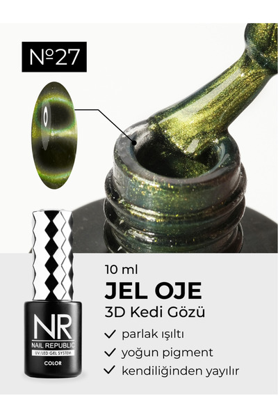 Nail Republic Kalıcı Oje 3D 27 Kedi Gözü Efektli 10 ml – Profesyonel ve Evde ...