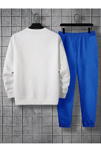 DUBU BUTİK Nasa Unkown Tracksuit Set Sweatshirt Jogger - біла сорочка з принтом Sax Blue Shirt Crew Neck